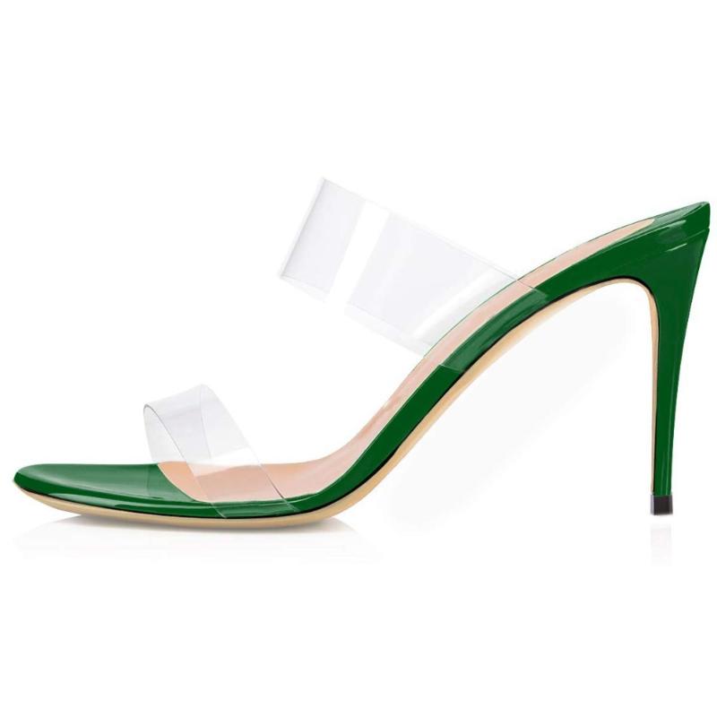 

LOVIRS Women Clear Slip On High Heels Sandals Sexy Open Toe Setiletto Shoes Double Straps High Heel Slipper Big Size 5-15 US, Nude