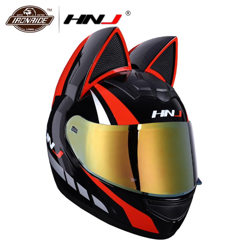 

HNJ Motorcycle Helmet Women Moto Helmet Moto Ear Personality Full Face Motor Motocross Capacete Casque Black, Hnjf939 pink-black