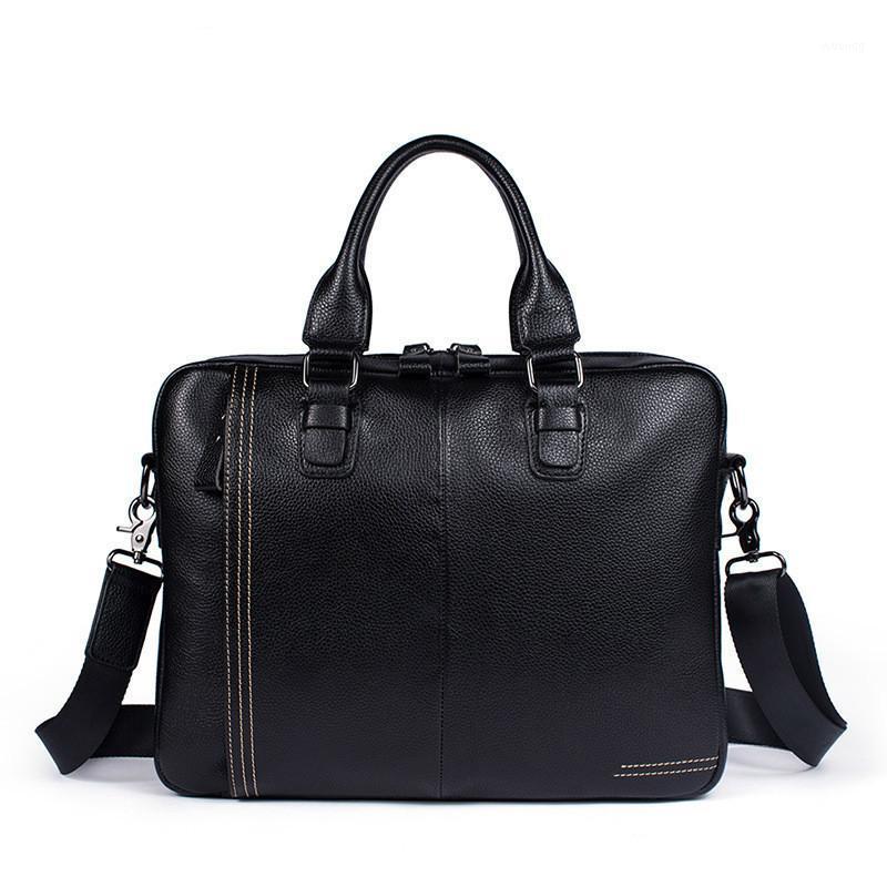 

Genuine Leather laptop Package Business Affairs Man Briefcase Handbag Single Shoulder computer messenger bag office bags for men1, Black s