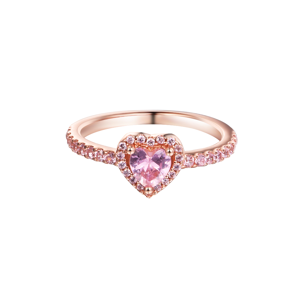 Sparkling Elevated Heart Ring Rose Gold Pink Stone Rings For Jewelry Making Christmas Gift Winter New FLR239c-image-748339763