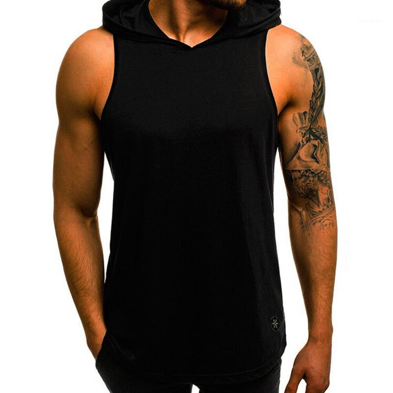 

Men Muscle Hoodie Tank Top Bodybuilding Gym Workout Sleeveless Vest T Shirt1, Black