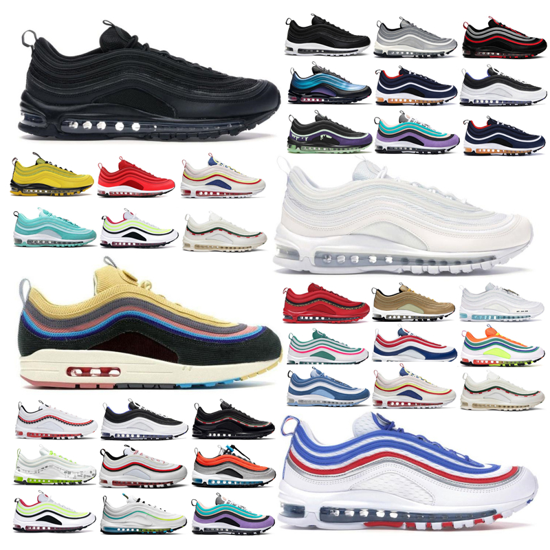 

2022 Top Quality mens running shoes triple black white 97s silver metallic gold bred game royal men women sports sneakers Size 35-46, Box