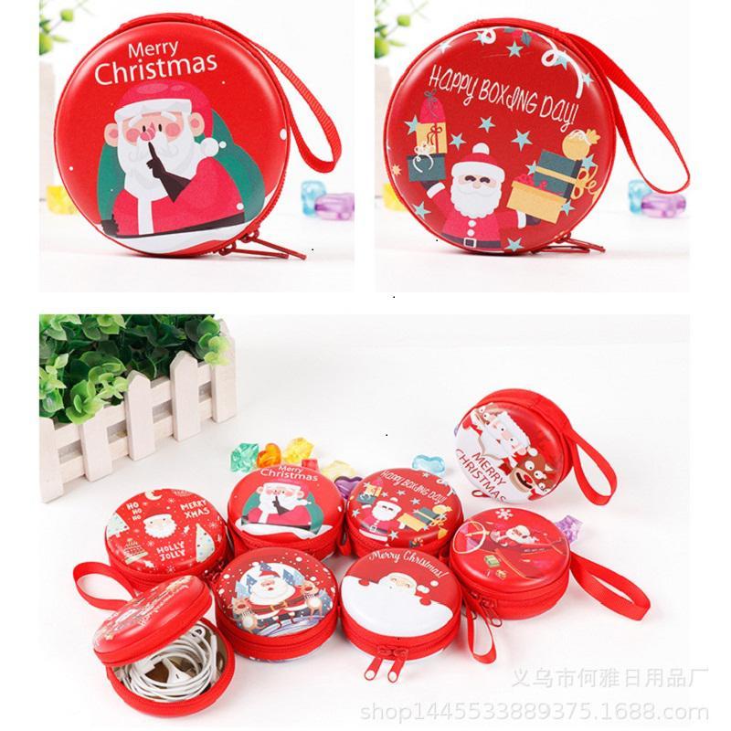 

Cartoon coin key storage bag Creative tinplate Christmas purse mini portable round zipper earphone