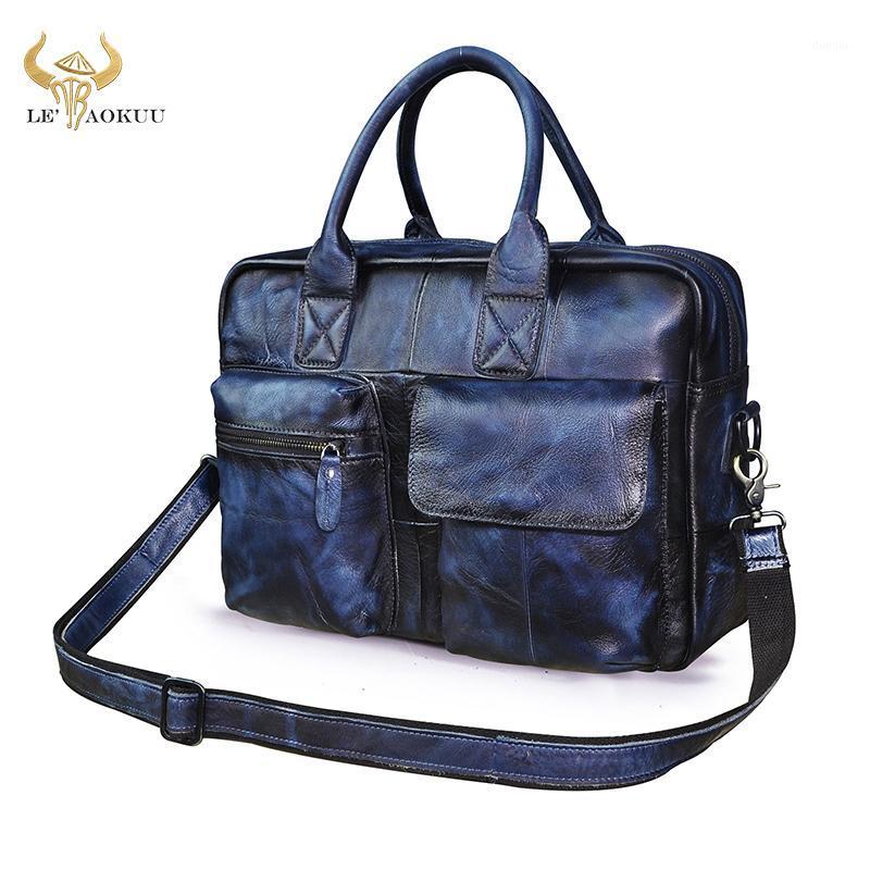 

Cow Genuine Leather Blue Fashion Large Capacity Attache Business Briefcase Bag Male Design Travel Laptop Tote Portfolio Bag b3311, Black