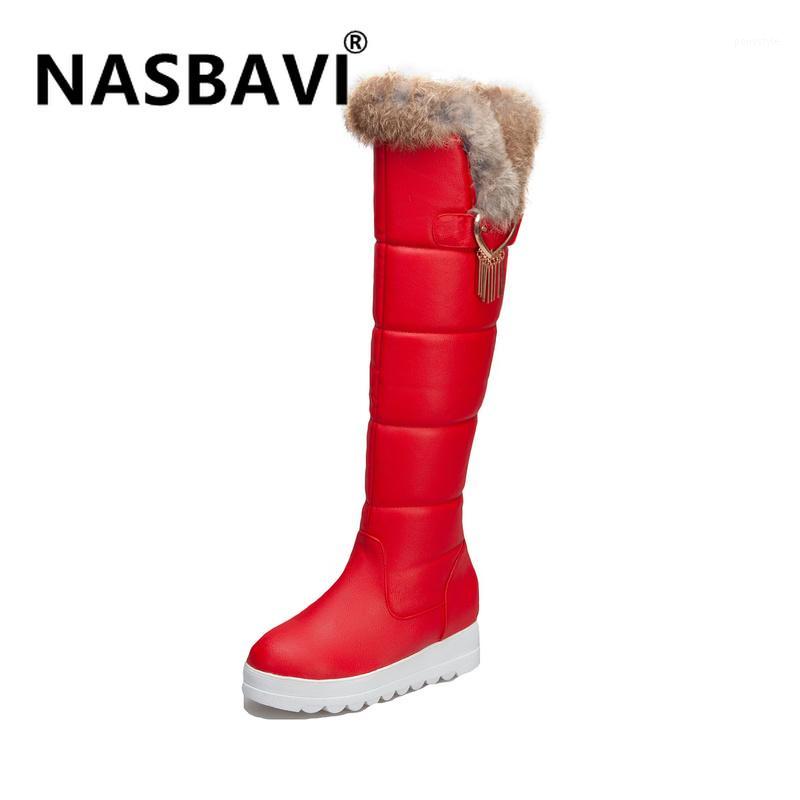 

women hair knee high winter Boots Round Toe waterproof non-slip Metal tassel Women Shoes winter snow boots size 32-431, White