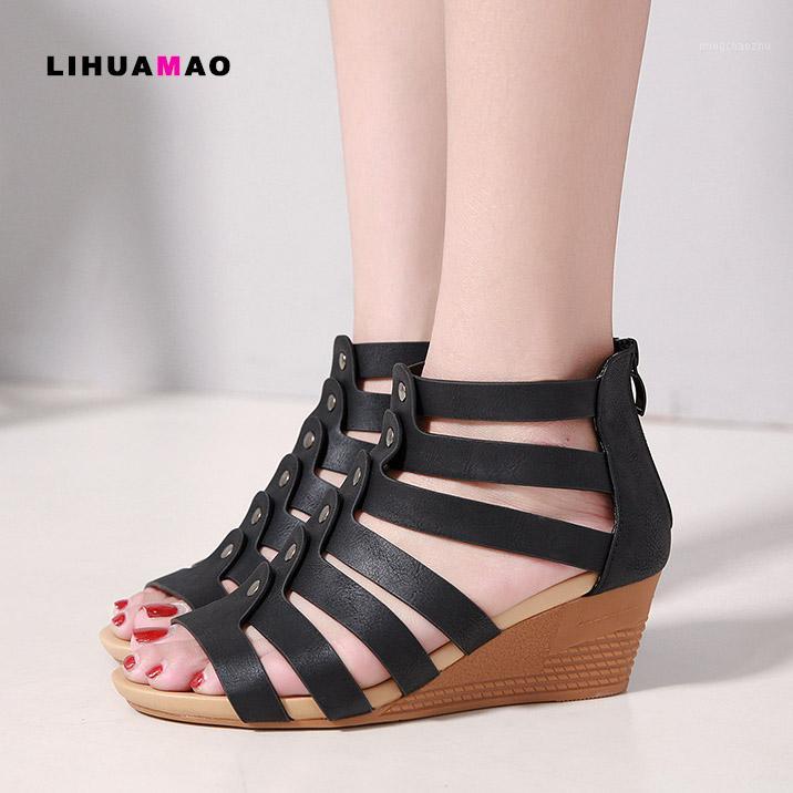 

LIHUAMAO Gladiator sandals for women wedges platform ankle strap peep toe pumps casual wedding party ladies high heel sandals1, Beige