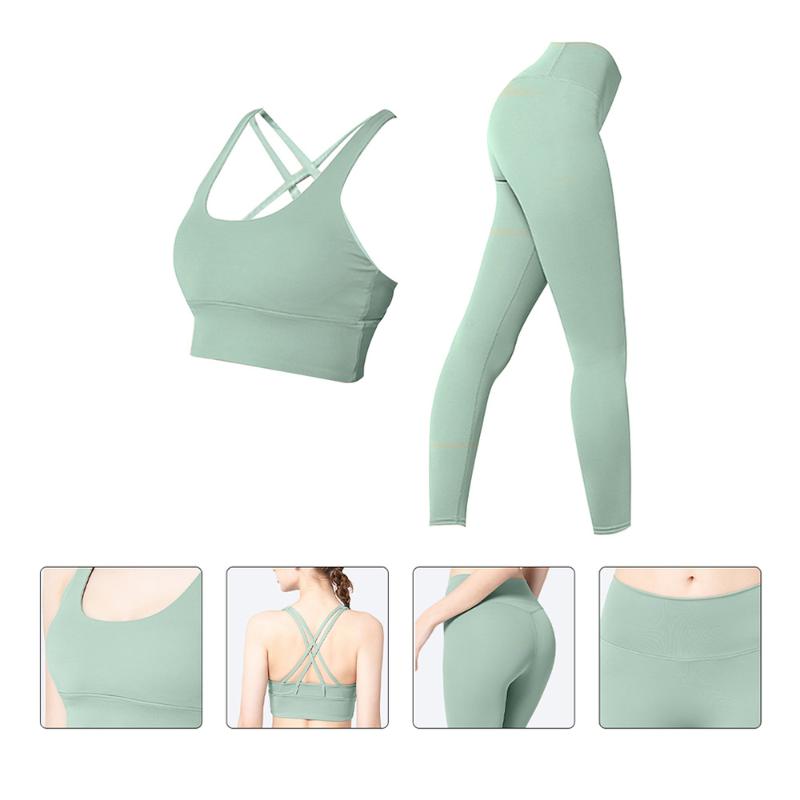 

1 Set Yoga Bra and Leggings Women Yoga Outfits Workout Fitness Vest Pants, Sky-blue