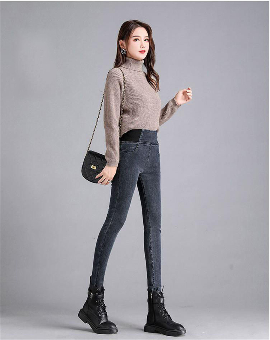 

2021 New Pants Size 26-34 Slim for Women Skinny High Jeans Blue Lips Denim Stretch Basic Women's Belt NTGF, Black