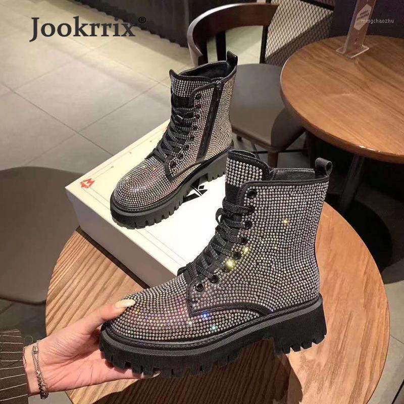 

Jookrrix 2020 Women Boots Autumn Winter Fashion Rhinestone Shoes Brand Boots Women Black Platform Shoes Lady High Heel ZB11091