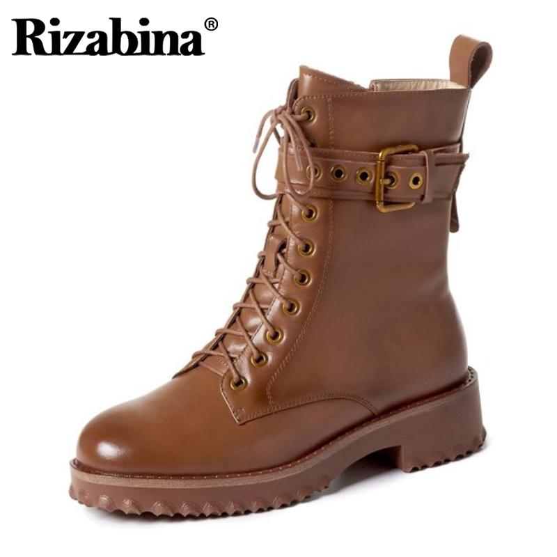 

Rizabina 2021 INS Women Real Leather Shoes Fashion Ankle Boots Flat Winter Shoes Women Warm Office Lady Footwear Size 34-42, Black