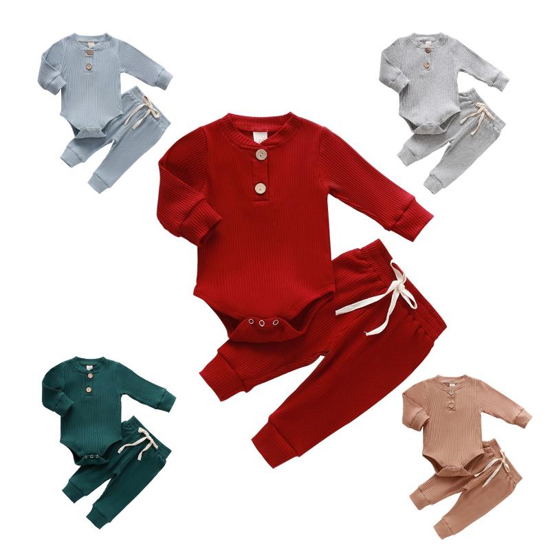 

Emmababy 2021 Infant Baby Girls Boys Autumn 2Pcs Outfit Set 5 Colors Buttons Decorate Long Sleeve Bodysuit+Long Pants, Blue