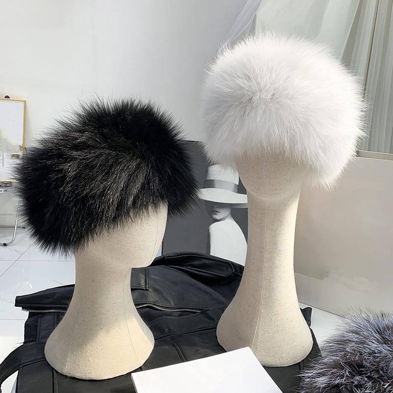 

Real Fur Scarf Headbands Knitted Winter Women Ring Neck Warmer Elastic 100% Mufflers H1, White