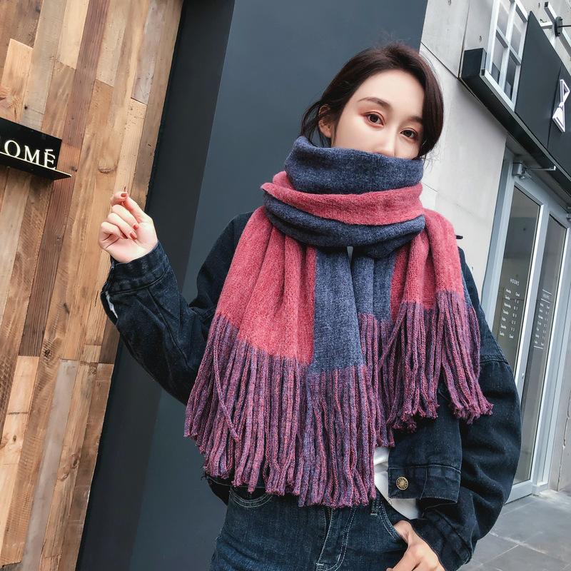 

Knitting Wool Long Female Winter Double Sided Pure Color Scarf Scarf Women Foulard Femme Bufandas Invierno Mujer Chusta