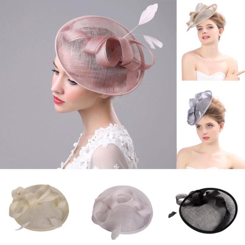 

Fashion Wedding Women Fascinator Penny Mesh Hat Ribbons And Feathers Party Hat Women, Khaki