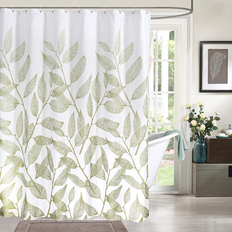 

Green Plant Leaf Print Shower Curtains Simple Elegant Curtain for Bathroom High Quality Waterproof Polyester Fabric Bath Curtain