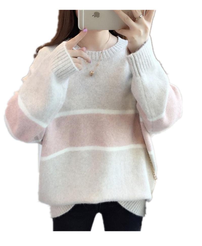 

Women Crew Neck Jumper Long Sleeve Knitted Sweater Ladies Colorblock Shirt Pullover Sweater, Camel