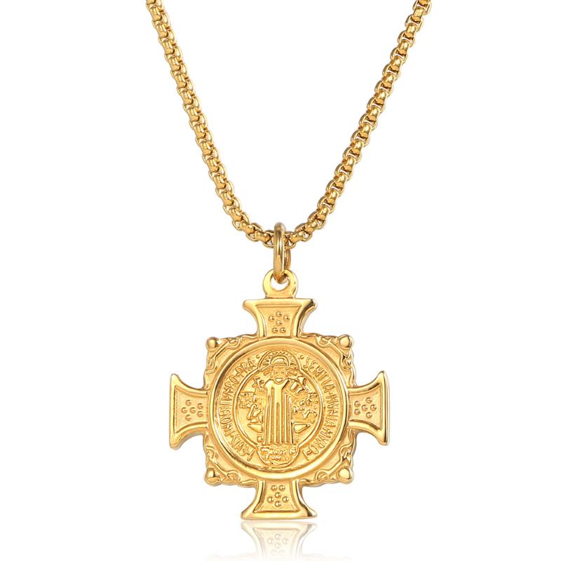 

New Stainless Steel Jesus Cross Pendant Necklace for Men Women Box Chain Vintage Classic Jewelry KP658