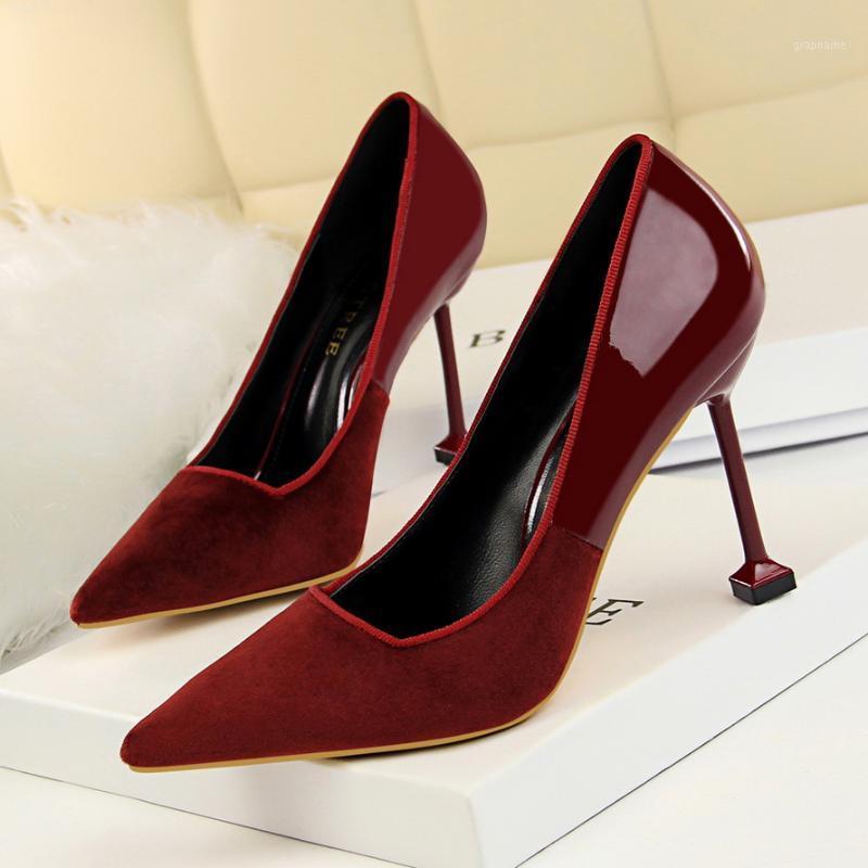 

BIGTREE Sexy Stone Pattern Pointed Toe Women's Shoes Fashion Solid Flock Shallow High Heels Shoes Korean Show Thin Women Pumps1, Black