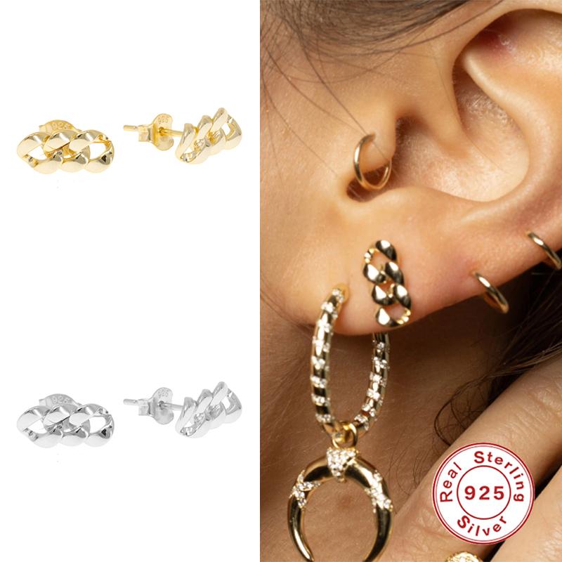 

Stud Aide 925 Sterling Silver Chain Shape Earrings For Women Girls Gift Minimalist Cute Small Ear Punk Fashion Fine Jewelry