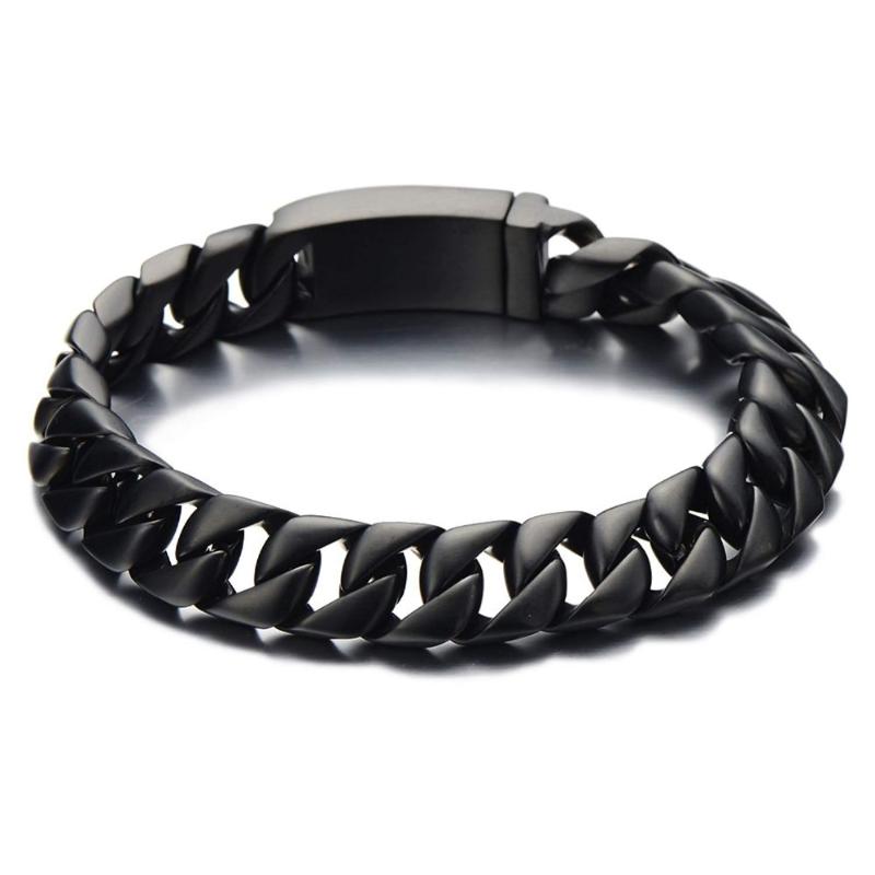 

Popular in Cuba Masculine Men's Stainless Steel Black Curb Chain Bracelet Satin Finishing free shipping