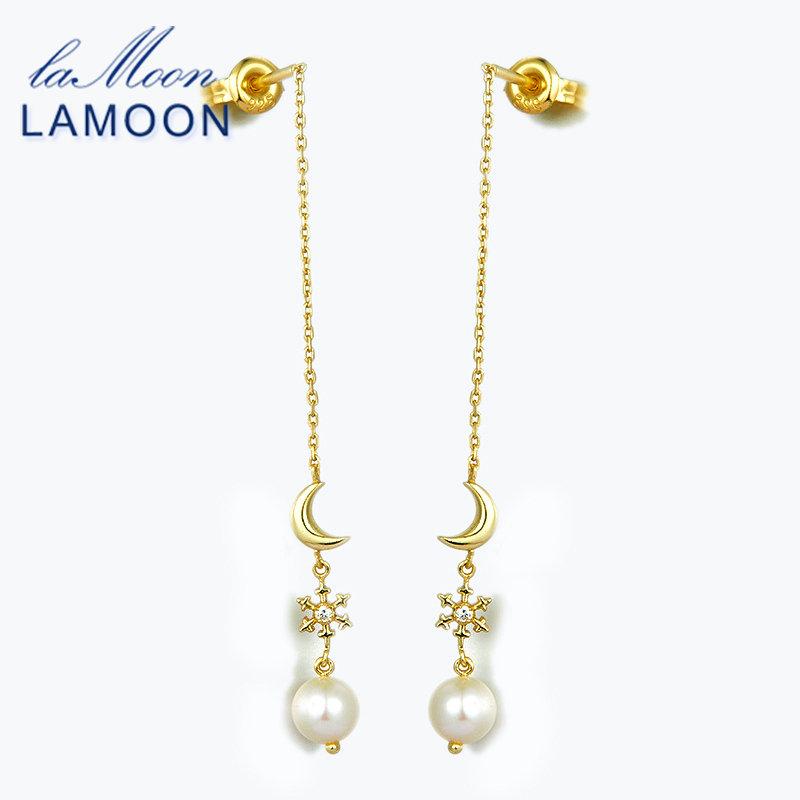 

LAMOON Drop Earring For Women Luxury 100% Natural Freshwater Pearl Moon & Snowflakes 925 Sterling Silver Fine Jewelry LMEI064