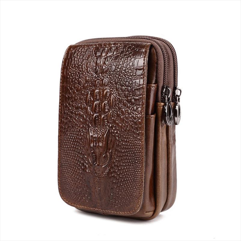 

High Quality Men Genuine Leather Cell Mobile Phone Case Fanny Bag Vintage Crocodile Grain Wallet Purse Bum Hip Belt Waist Pack, Clear