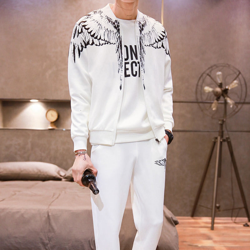 

2021 New Long Sleeve Streetwear Man Sweaters Jacket + Pants Spring Joint Manly Sudaders Sportwear Suits YPO2, Black