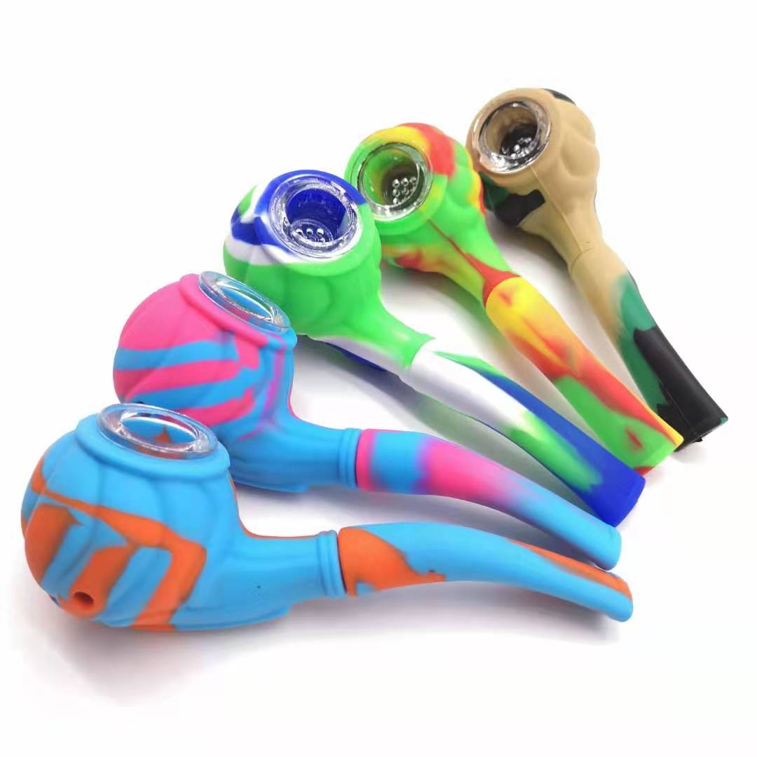 

High quality silicone smoking pipes colorful hand pipe portable spoon pipes with glass bowl for wholesale