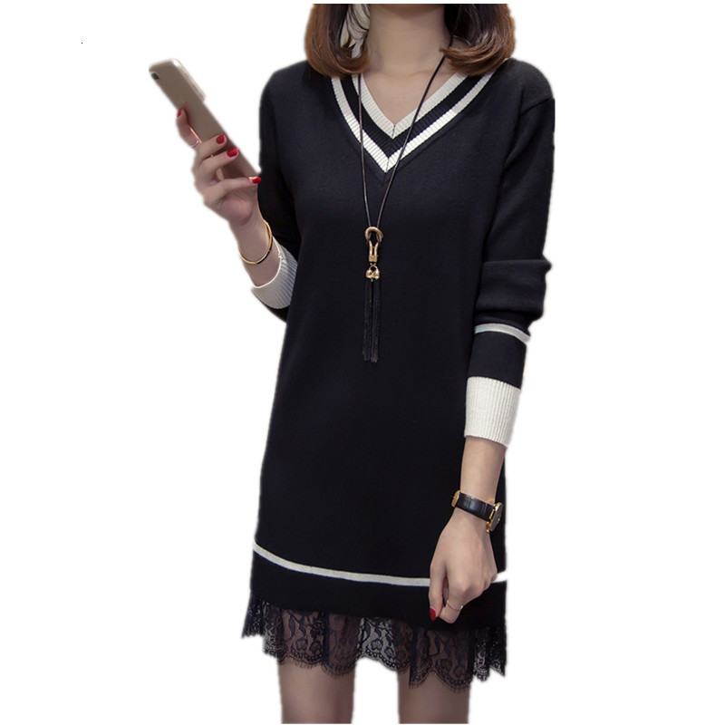 

Dressed a New Nightgown, Female Fall, Fine Sweater, Dress in Women's or Crocheted Tights, Long Sleeves with Low-cut Cut, Knitted Pbdd, Caramel colour