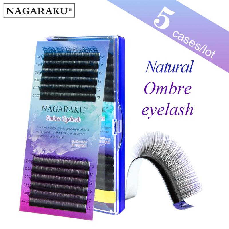 

NAGARAKU 5 cases Ombre Color Purple blue Gradient rainbow color Individual eyelashes 0.07C eyelash extensions soft mink