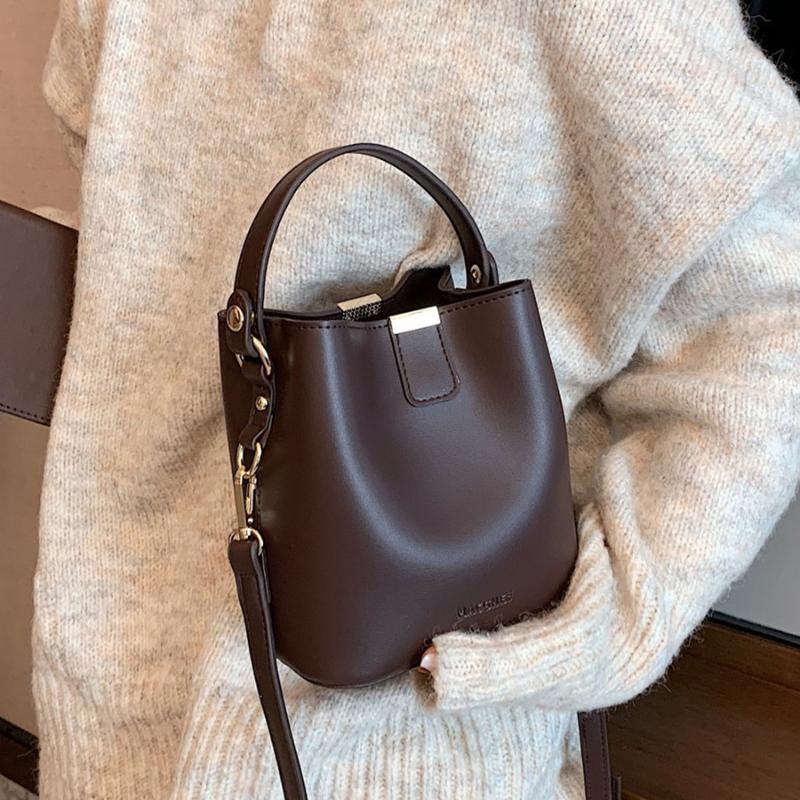 

PU Leather Bucket Crossbody Bags for Women Fashion Designer Women's Handbag Solid Color Travel Shoulder Bag 2021 Messenger Bag, Black