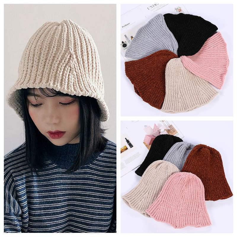 

Women Knitted Wool Bucket Hat Autumn Winter Girls Casual Elegant Cap Solid Color Fisherman Hat Warm Beanie, Black