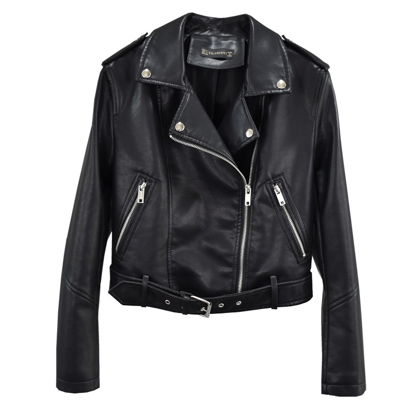 

New Spring 2021 Autumn Plutonium of Women Leather Jacket High Jackets with Belt JZ0Q, Yellow.