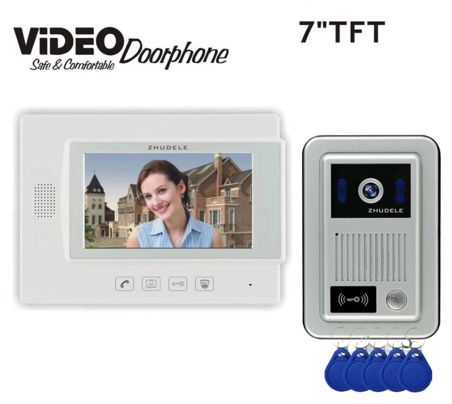 

ZHUDELE Top Quality 7" LCD monitor Speakerphone intercom Video Door Phone/Audio doorbell Can support CCTV Camera ID Card Unlock
