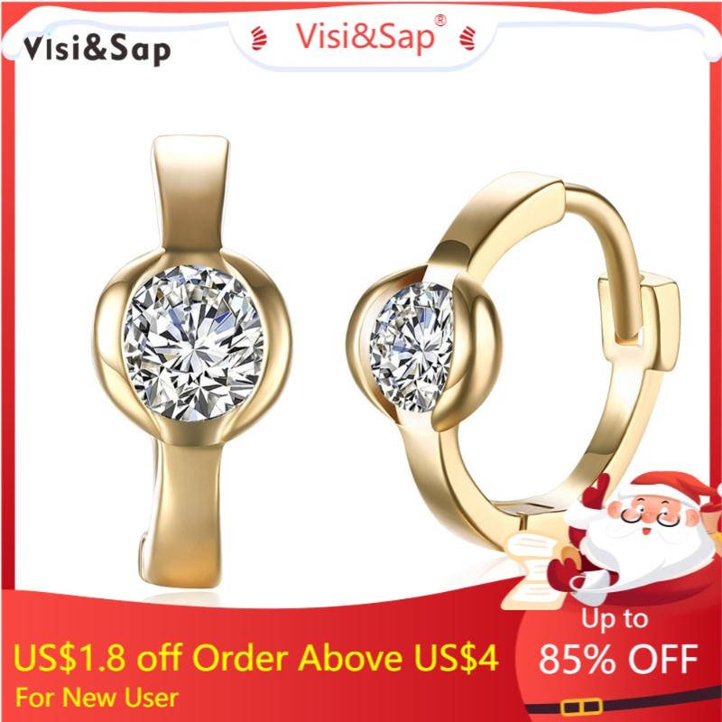 

Visisap Champagne Gold Color Earring Simple Baroque Hoop Earrings For Girls CZ Stone Earings Brincos Trendy Jewelry VKZCE118