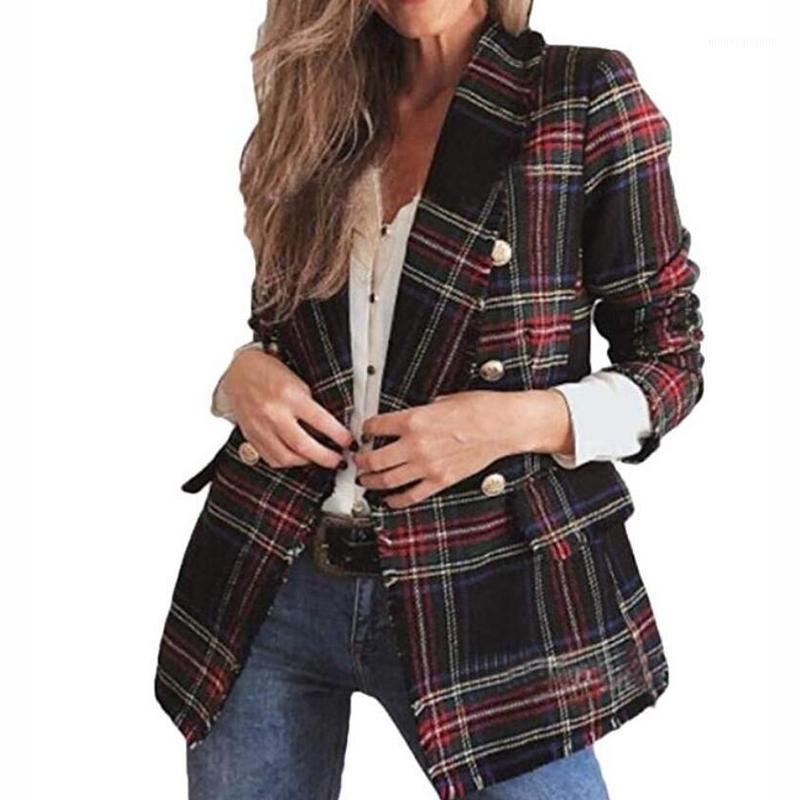 

Vintage Plaid Women Jacket Slim Print Jacket for Women Fashion Turndown Collar Spring Autumn Female Coat Outwear 2020 CDR21781, Red