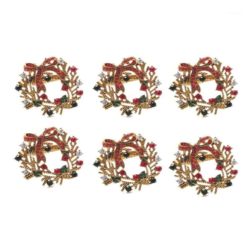 

6Pcs Christmas Wreath Napkin Rings Metal Napkin Buckle Holder Circle Hotel Restaurant Wedding Party1