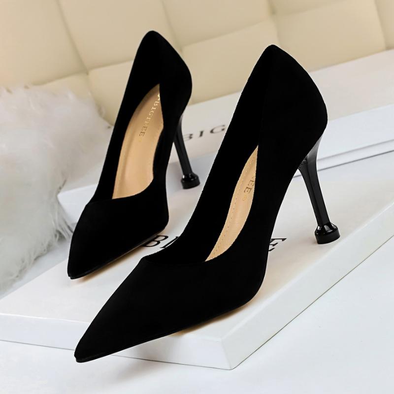 

Party shoes for women luxury heels bigtree shoes Pointed Top black heels stiletto office women big size extreme high