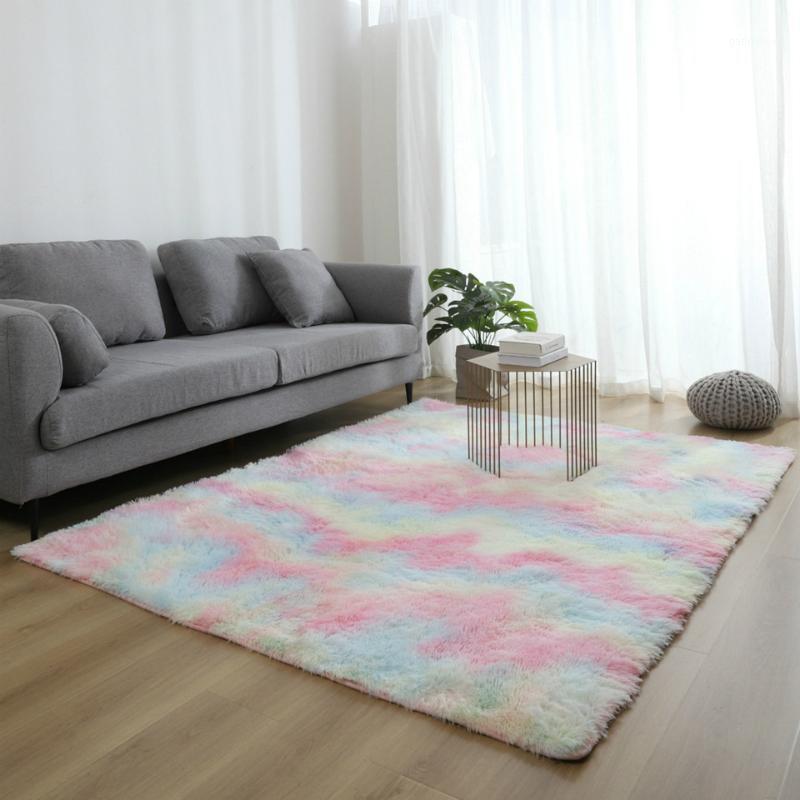 

Wishstar Colorful Carpet Shaggy Girl Room Bedside Rugs Cute Rainbow Color Soft Fluffy Plush Rug For Bedroom Nordic Home Decor1, As picture
