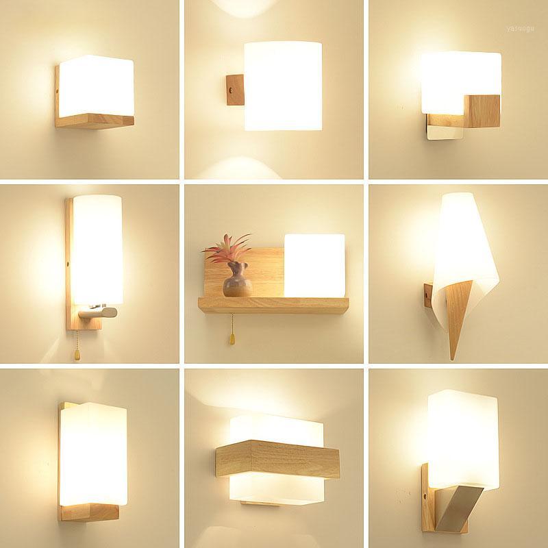 

Modern Wooden Wall Lights Bedroom Bedside Wall Lamps Sconce for Home Living Room Kitchen Balcony Decor Glass Art Fixtures1