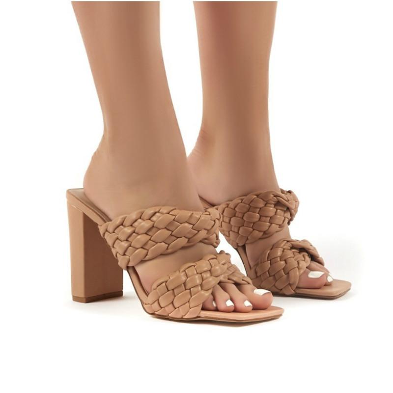 

Slip-on Women Summer Shoes 2021 High Heels Featured Handmade Weave Ladies Gladiator Sandals Outdoor Beach Mules Shoe, White