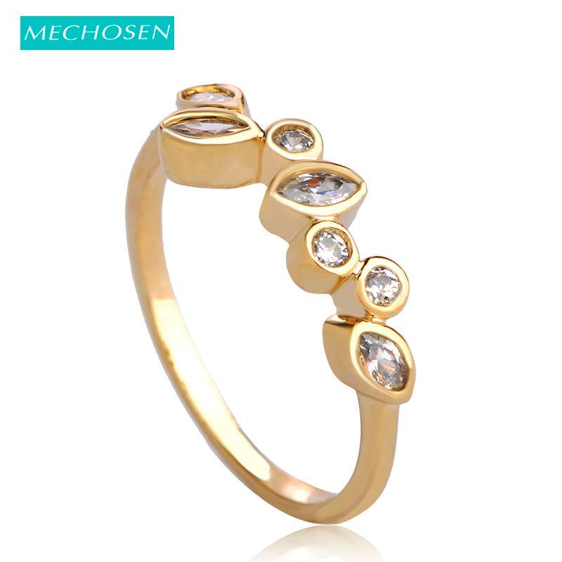

MECHOSEN Top Quality Rhinestone Women Rings Gold Color Leaves Shape Anillos Mujer Wedding Party Thin Finger Ring Copper Jewelry