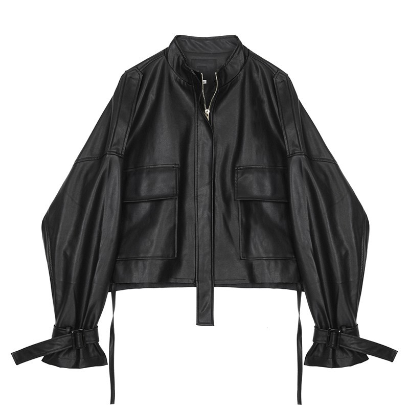 

2021 New Female Autumn Released Black Short Plutonium Leather Streetwear Jacket Outwear Coat ISQH