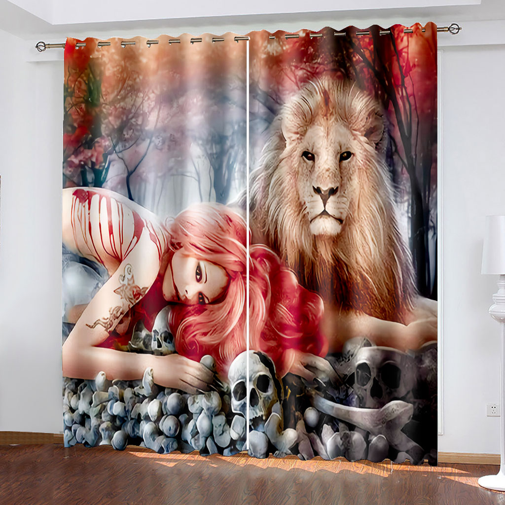 

Bedroom living room windproof thickening blackout fabric lion curtains Thickened blackout curtains, As show