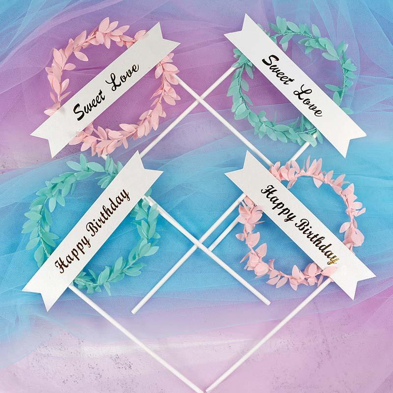 

Sweet love Rattan circle Plug-in Party Cake Happy Birthday Cake Decorating Tools Birthday Party Wedding Supplies Favors