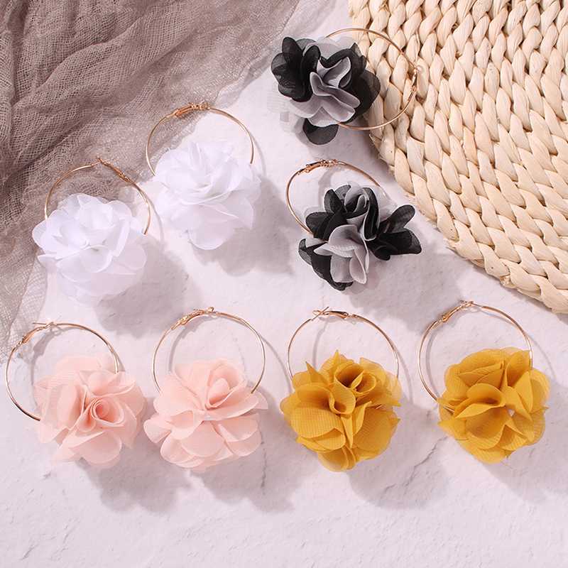 

Europe And United States Selling Colorful Flower Earrings Three-Dimensional Flower Bud Mesh Ear Hoops