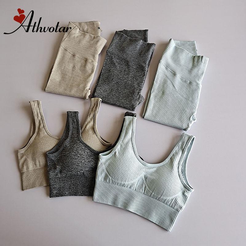 

ATHVOTAR 2 Pieces Seamless Women Yoga Set Sexy Sports Bra and Leggings Women Gym Sports Set Fitness Suit, Gray