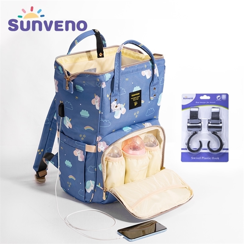 

Sunveno Mummy Maternity Diaper Nappy Bag Organize Large Capacity Baby Bag Backpack Nursing Bag for Mother Kids Baby Care 201125, Gray hooks