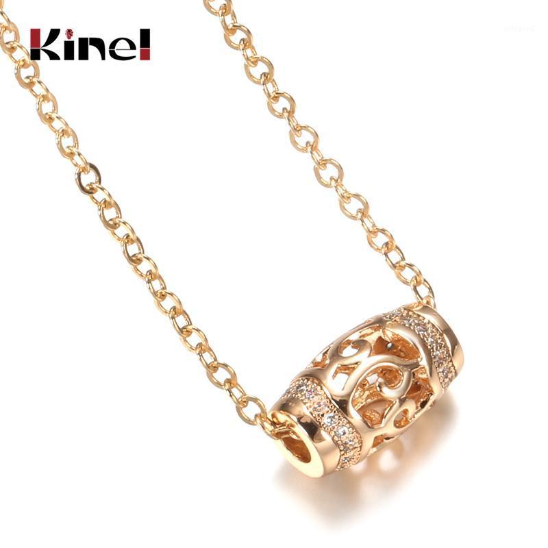 

Chains Kinel Luxury Hollow Flower Necklace Micro-wax Inlay Natural Zircon 585 Rose Gold Round Long Pendants Women Fine Fashion Jewelry1