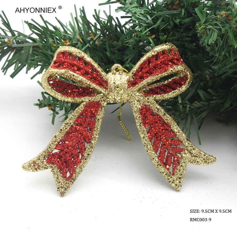 

1PC Glitter Bow color plastic Christmas Tree decorations size 9.5CM X-mas tree Hanging ornament adornments for home party1